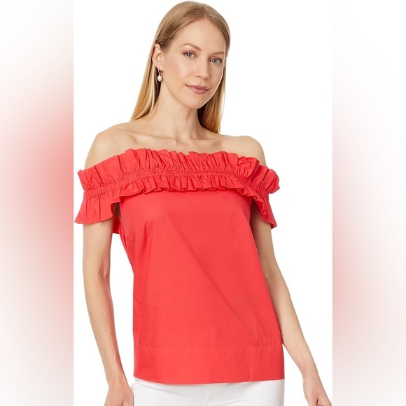 Lilly Pulitzer Tops - Lilly Pulitzer Off Shoulder Ruffle Blouse NWT Coral Red Size Large